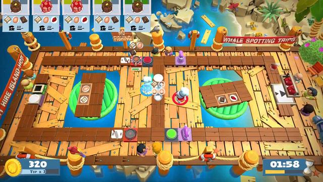 Overcooked! 2: Surf 'n' Turf DLC Level 3-3, 4 Stars, Multiplayer (2 players)