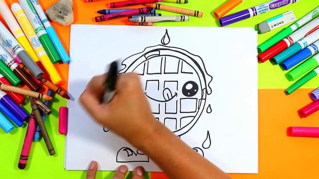 How to Draw a Cartoon Waffle, Kawaii Waffle Step-by-Step Drawing Tutorial