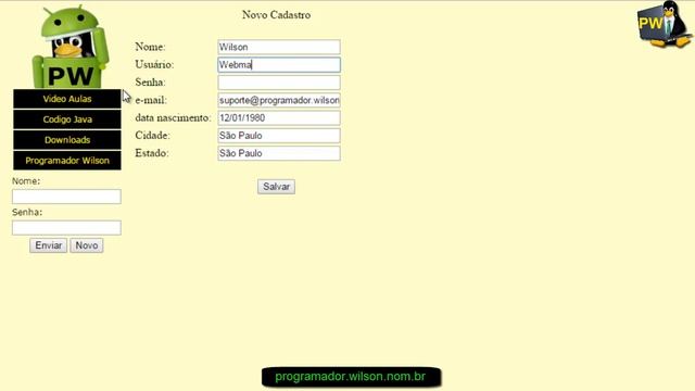 Servidor Caseiro Web - Parte 15 - Formulário Usuário conexão - Java ee - 093
