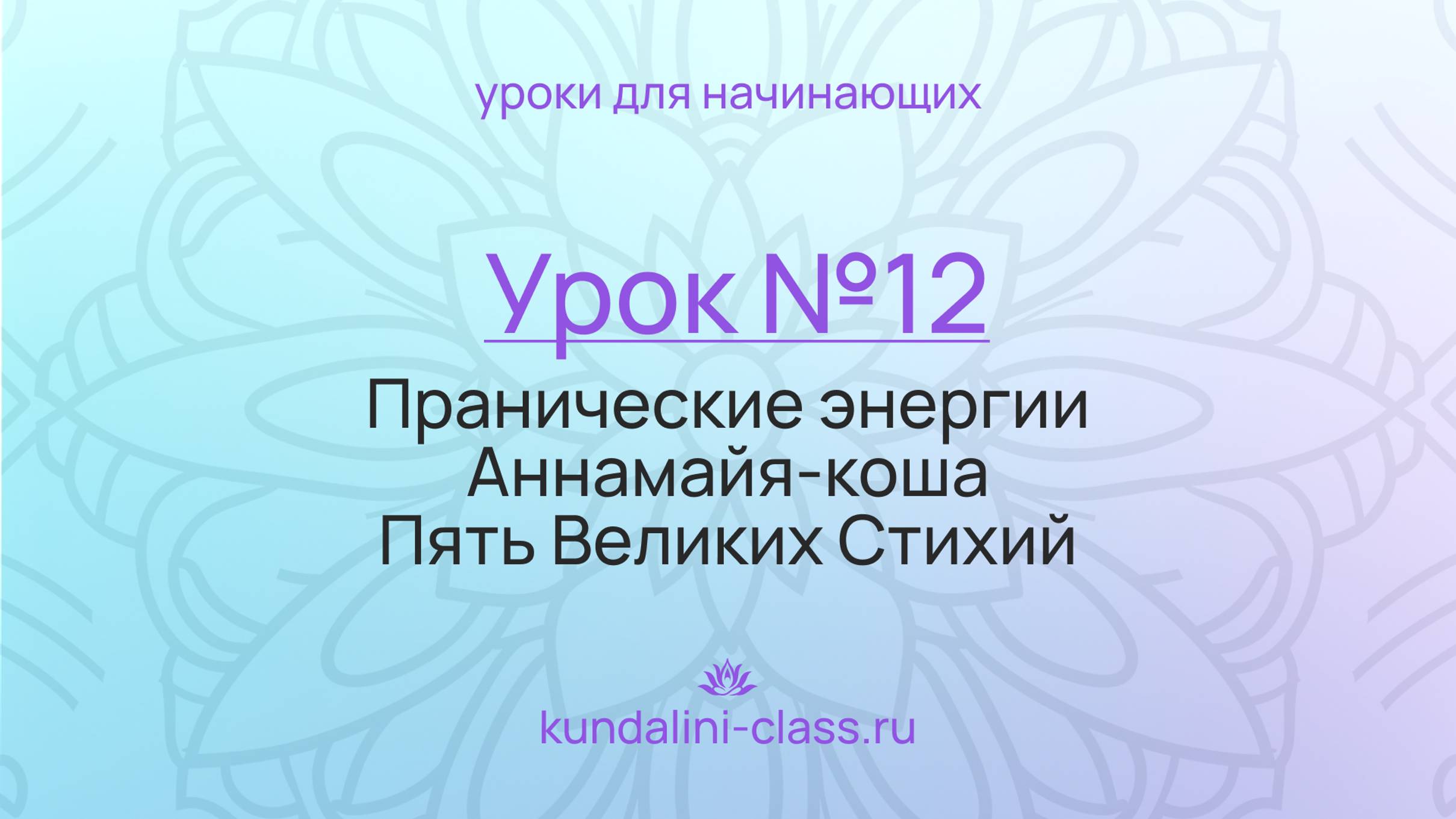 💜 Kundalini Class. Урок №12. Пранические энергии. Аннамайя-коша. Пять Великих Стихий