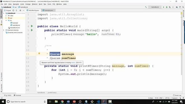 Set 1 - IntelliJ Javadoc Comments
