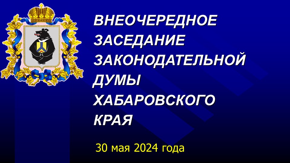 Внеочередное заседание Законодательной Думы Хабаровского края 30 мая 2024 года