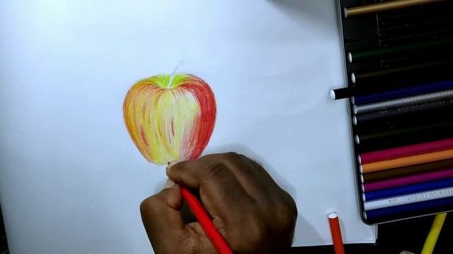 How to draw a realistic apple for beginners  step by step tutorial with colour pencils.