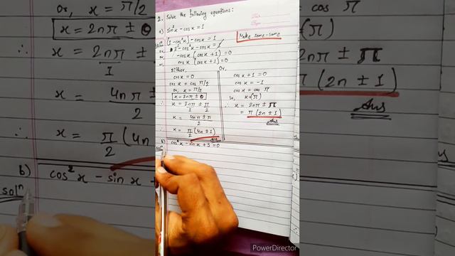 2.a) sin²x – cos x =1 b) cos²x – sin x + 5 = 0 Solve the following equations sin^2 x – cos x = 1