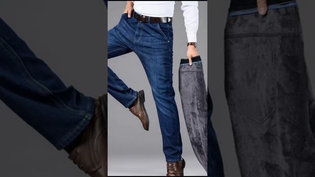 Классические стильные зимние мужские джинсы Стрейчевые