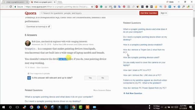 WHAT IS A SYNAPTICS POINTING DEVICE DRIVER ? SHOULD YOU REMOVE IT FROM YOUR PC?