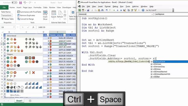 Excel VBA Code to Sort Table By Conditional Formatting Icon