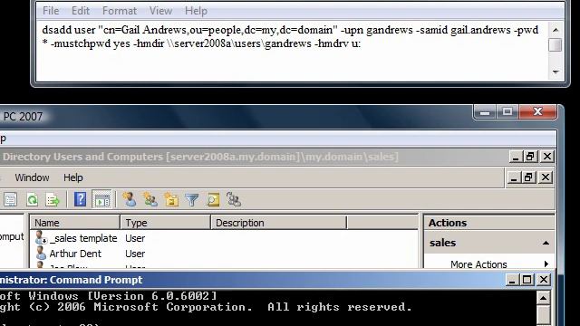 Windows Server 2008: dsadd, add users to active directory with command line