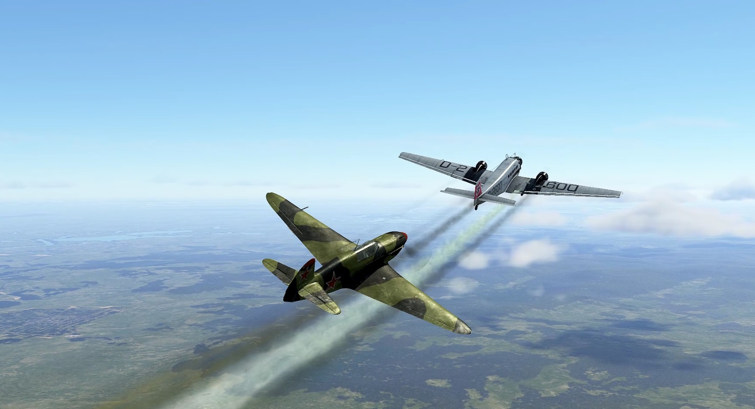 Як-7б перехват транспортного самолета под прикрытием Bf 109 E-7.
