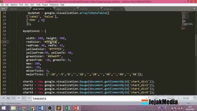 Cara membuat chart gauge menggunakan google chart pada IoT kontrol suhu firebase data