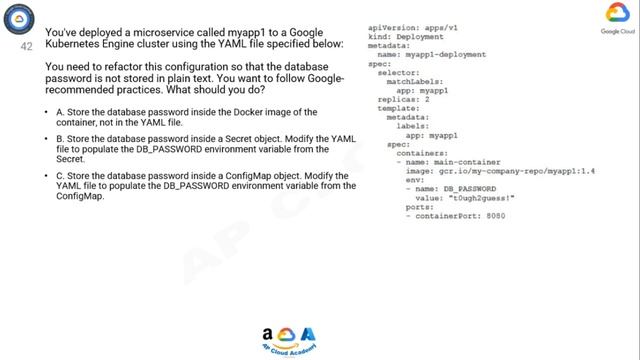 Q42. You've deployed a microservice called myapp1 to a Google Kubernetes Engine cluster using the