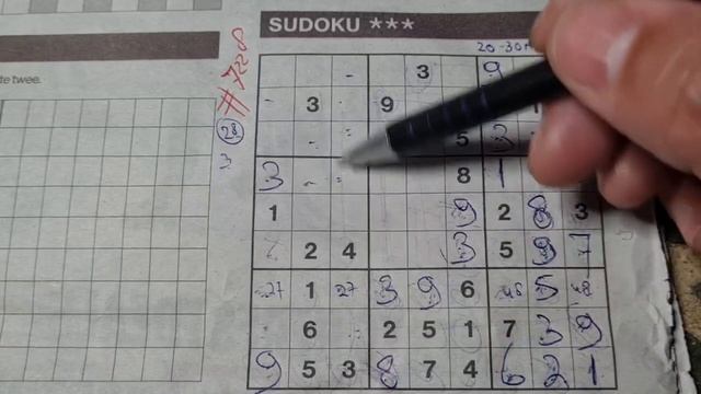 (#7228) Saturday.      Three Stars Sudoku puzzle. Bonus Extra edition. 10-07-2023 Extra part 1 of 4