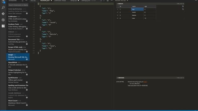 VS Code Extensions: mssql and vscode-database