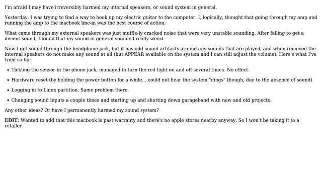 Apple: No sound from internal speakers on a Macbook?