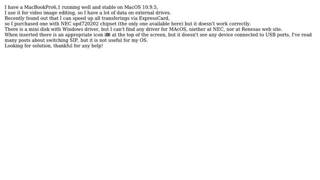 Apple: Macbook Pro 17" mid 2010 + NEC upd720202 Express Card USB 3.0