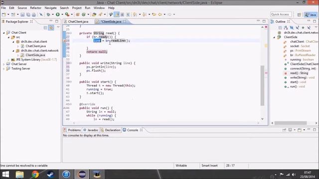 Making a chat server/client program in Java - time-laps