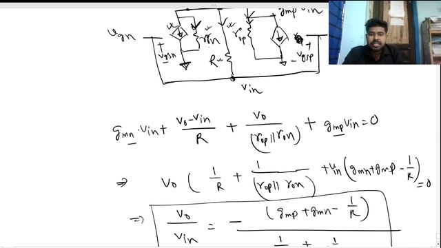 Analog Devices Interview _Find the small signal gain of CMOS inverter with resistive feedback