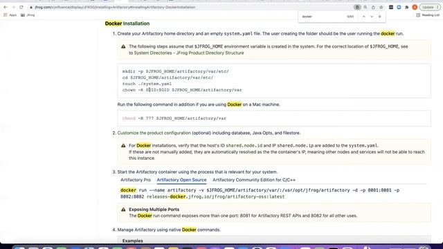 Jfrog Artifactory installation using Docker