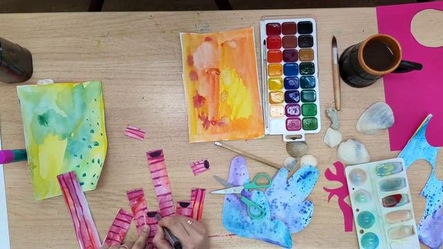 Рисуем коралловый риф. Коллаж в смешанной технике.