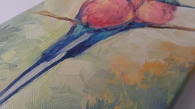 Картина маслом птицы анимализм: Малиновые трели. Oil painting birds animalism: Crimson trills