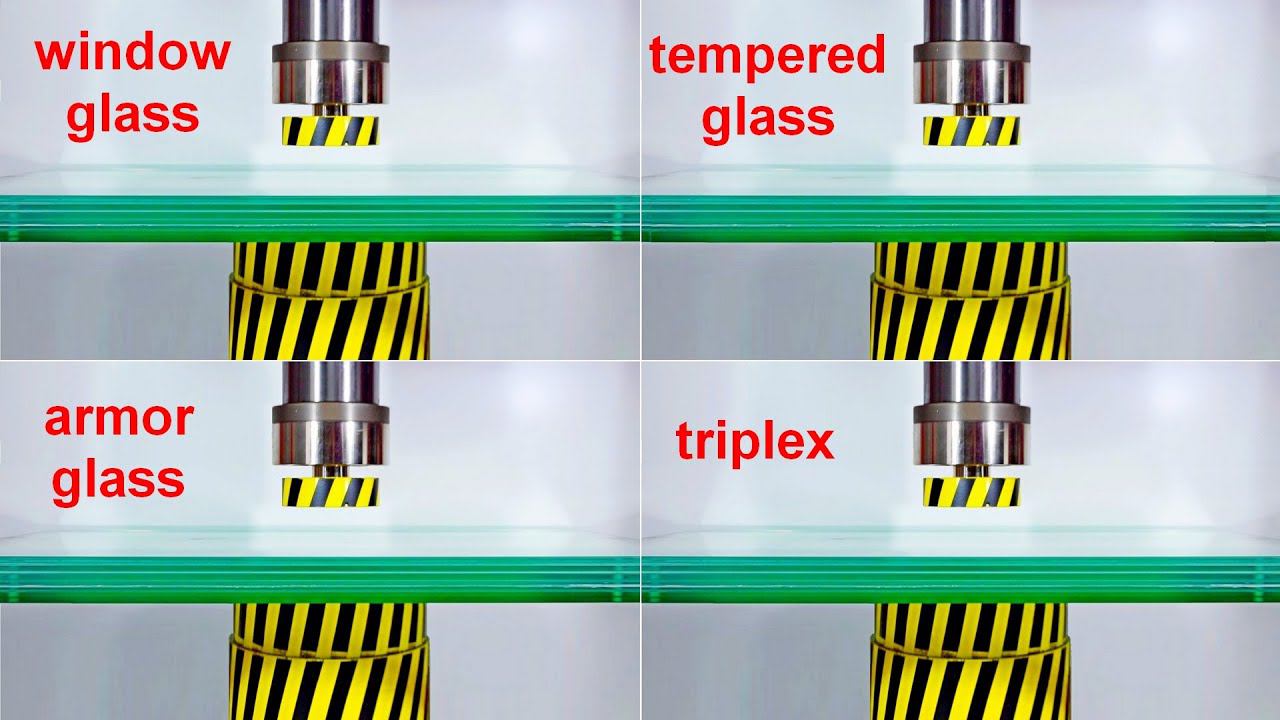 HYDRAULIC PRESS VS GLASS, WINDOW GLASS, TEMPERED, TRIPLEX, ARMORED GLASS