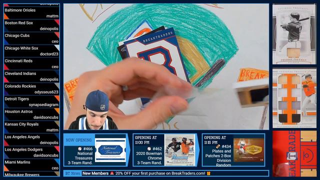 BreakTraders Break #466 - National Treasures Hobby Baseball 1-Box 3-Team Random - 3/20/2021