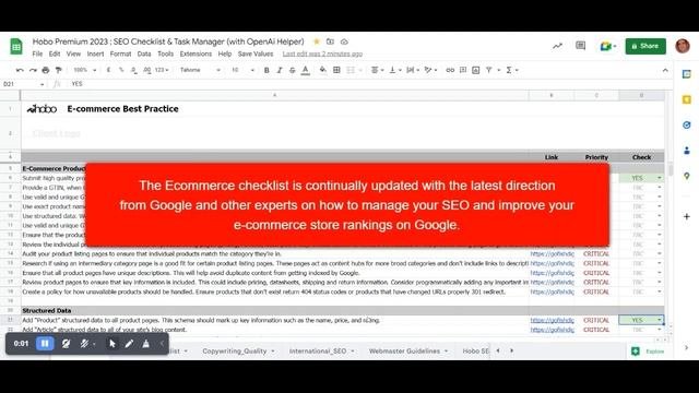 Hobo Premium SEO Checklist with OpenAi ChatGPT Helper in Google Sheets