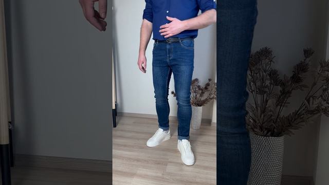 Джинсы мужские темно-синие слим фит стрейч с подворотом Jeans24