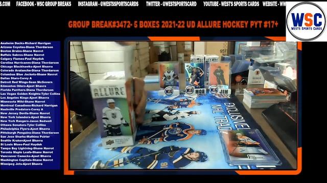 Group Break#3472- 5 BOXES 2021-22 UD ALLURE HOCKEY PYT #17+ NEW GOLDEN TREASURE BOUNTY AT $600+