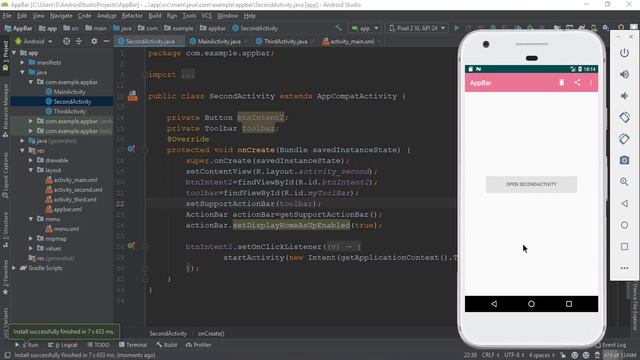 Android tutorial  - 19 -Adding | Placing Home Button on App Bar| ADD Up home Button on App bar