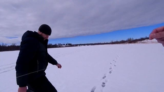 Вот это бонус.Рыбалка на жерлицы.  Щука вышла на жор под вечер.