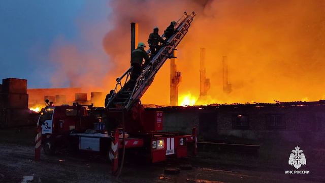 В Смоленске пожарные МЧС России ликвидировали крупный пожар в здании кирпичного завода