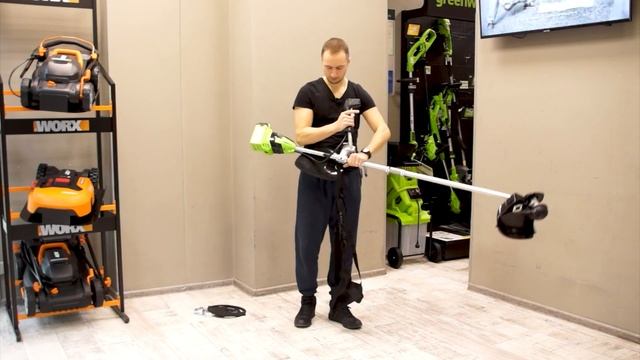 Обзор на аккумуляторный триммер Greenworks 40V 40см GD40BCB 2105707