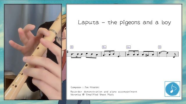 Recorder Tutorial with Sheet Music -  Laputa - pigeon and a boys  #How to play recorder