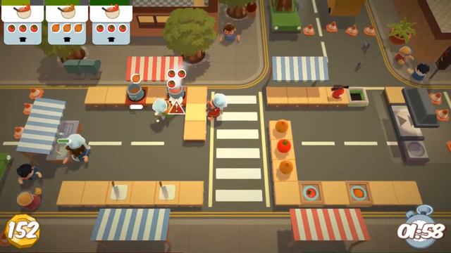Overcooked Level 1-2 3 player coop 3 stars score 316