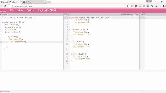 Sass Each with Multi Value Lists | Sass التعامل مع التكرار فى وجود أكثر من قيمة للقائمة