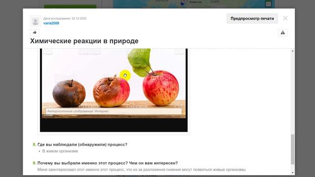 Пример проекта для урока химии. Проект "Химические реакции в природе".