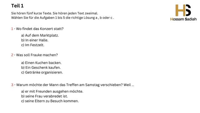 Goethe Zertifikat A2, Hören Teil 1