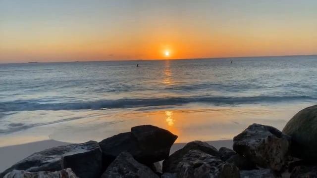 Relaxing sunset and ocean waves with background music!