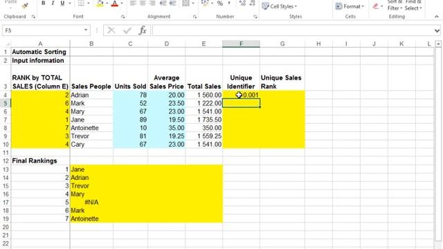 Automatic Sorting in Excel (no VBA)