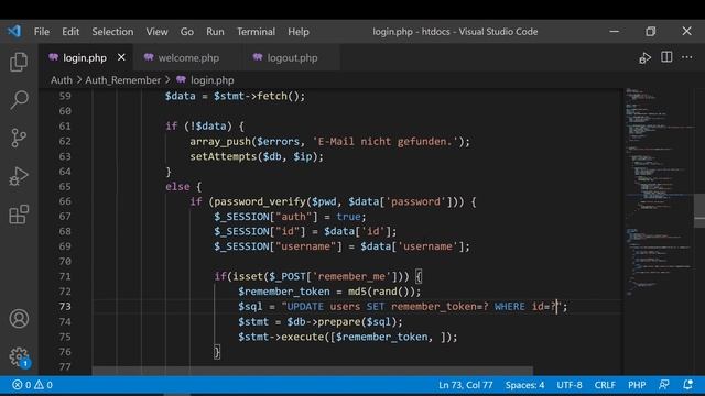 PHP - Angemeldet bleiben nach Login (Authentifizierung)