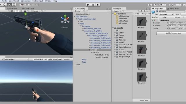 Unity3d. Создание игры. Урок 9. Создание рук с оружием (Blender + Unity)
