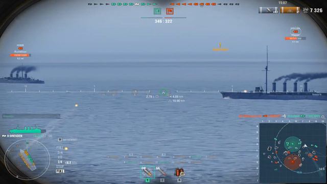 Немецкий крейсер  Dresden .Морской бой-3.Игра World Of Warships