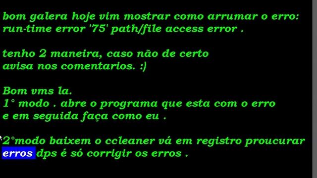 Como corrigir o erro Run time 75 path/file access error