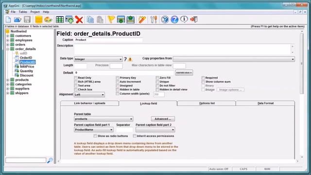 Filtering a lookup menu by customizing the SQL query