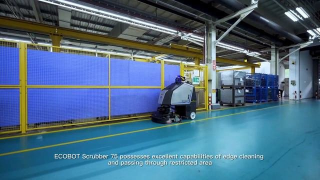 ECOBOT Scrubber 75 - ENGLISH - robot and autoscrubber in various industrial  warehouse environment