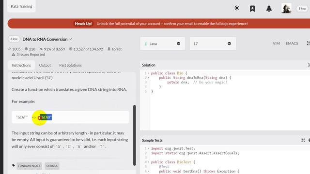DNA to RNA Conversion codewars java solution