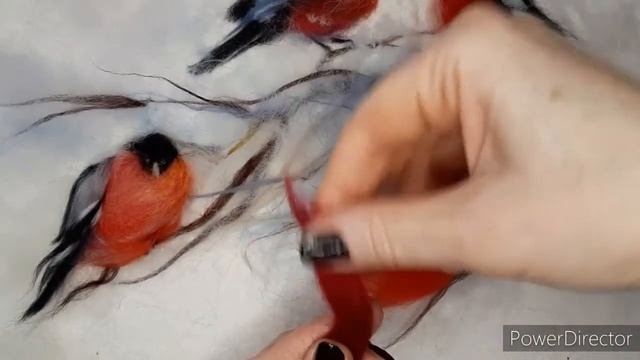 СНЕГИРИ ШЕРСТЬЮ.  Рисуем в совмещенной технике Шерстяной акварели и иглопробивного войлока.