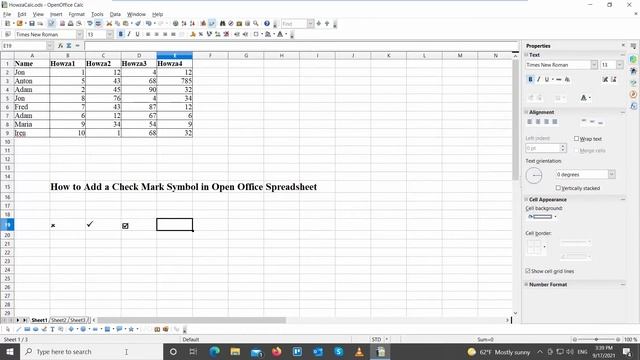 How to Add a Check Mark Symbol in Open Office Spreadsheet