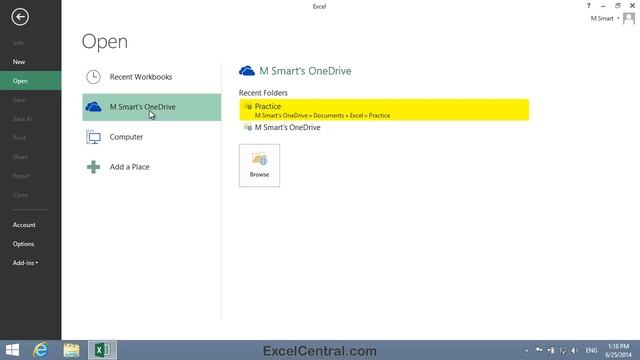 8-2: Open an Excel Workbook From a OneDrive